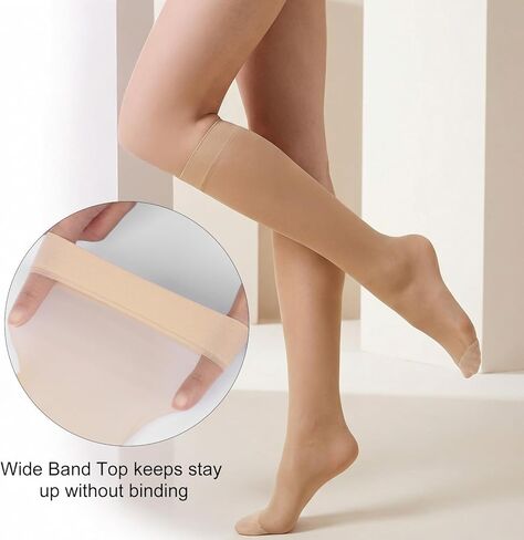 Hecila 6 أزواج من جوارب عالية للركبة من النايلون مع ركبة عريضة وواسعة من الركبة ومعززة من النايلون جوارب طويلة للنساء للركبة الشفافة مع قمة مريحة مقاس واحد للارتداء اليومي في العمل in Kuwait
