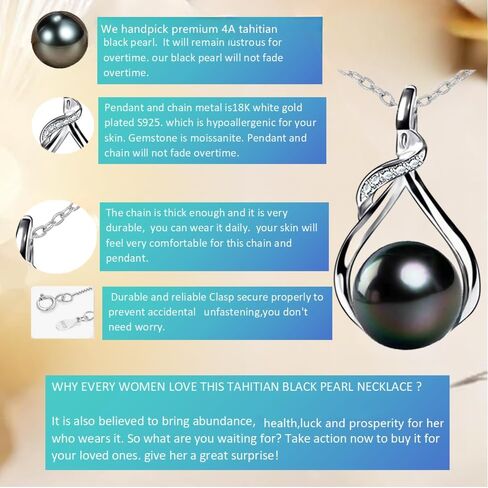 Gift for Wife Women Tahitian Black Pearl Necklace Colorful S925 Sterling Silver Anniversary Birthday Wedding Mother's Day Gift for Wife Lady Mom Girlfriend Daughter Adjustable Chain in Saudi Arabia