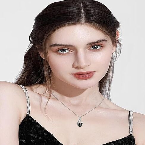 Gift for Wife Women Tahitian Black Pearl Necklace Colorful S925 Sterling Silver Anniversary Birthday Wedding Mother's Day Gift for Wife Lady Mom Girlfriend Daughter Adjustable Chain in Saudi Arabia