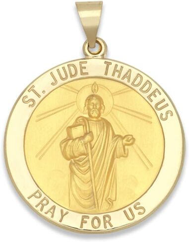 14k Yellow Gold and White Gold Polished Saint Jude Thaddeus Round Pendant Medals in Saudi Arabia