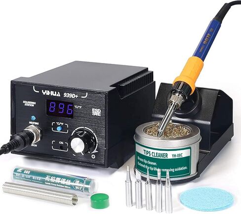 YIHUA 939D+ I Soldering Station, Upgraded, 75 Watt Equivalent with 3 Memories, °C/°F LCD display, Sleep Function, Automatic Shutdown & Brushed Aluminum Panel(Iron-burn Resistant) in Kuwait
