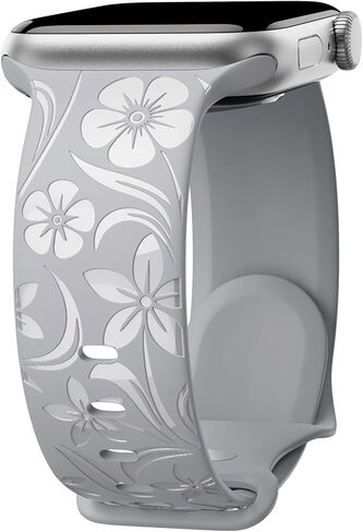 سوار منقوش بالزهور متوافق مع سوار ساعة Apple مقاس 38 مم 40 مم 41 مم 42 مم 44 مم 45 مم 46 مم 49 مم، حزام سيليكون لامع على شكل زهرة برية لسلسلة iWatch Band Series Ultra 11 10 9 8 7 6 SE 5 4 3 in Kuwait