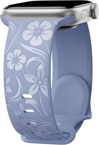Floral Engraved Band Compatible with Apple Watch Band 38mm 40mm 41mm 42mm 44mm 45mm 46mm 49mm, Designer Silicone Glossy Wildflower Strap for iWatch Band Series Ultra 11 10 9 8 7 6 SE 5 4 3 in Saudi Arabia