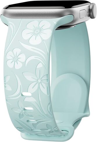 Floral Engraved Band Compatible with Apple Watch Band 38mm 40mm 41mm 42mm 44mm 45mm 46mm 49mm, Designer Silicone Glossy Wildflower Strap for iWatch Band Series Ultra 11 10 9 8 7 6 SE 5 4 3 in Saudi Arabia