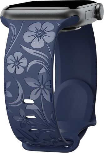 Floral Engraved Band Compatible with Apple Watch Band 38mm 40mm 41mm 42mm 44mm 45mm 46mm 49mm, Designer Silicone Glossy Wildflower Strap for iWatch Band Series Ultra 11 10 9 8 7 6 SE 5 4 3 in Saudi Arabia