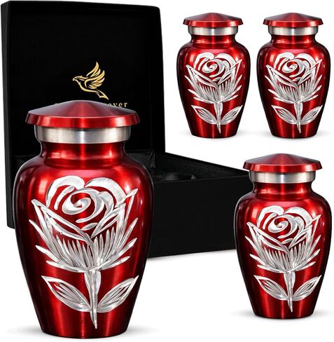 Rose Urns for Human Ashes - Small Urns for Ashes for Women & Men - Rose Cremation Urns - Handcrafted Mini Urns for Female - Flower Urns to Honor Your Loved One Forever (Red, Set of 4) in Kuwait