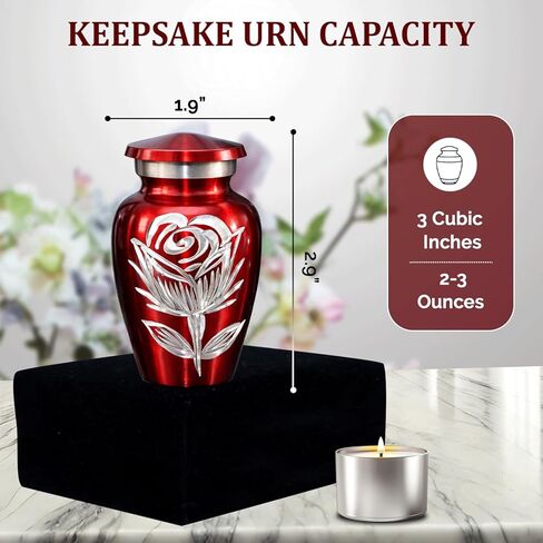 Rose Urns for Human Ashes - Small Urns for Ashes for Women & Men - Rose Cremation Urns - Handcrafted Mini Urns for Female - Flower Urns to Honor Your Loved One Forever (Red, Set of 4) in Kuwait