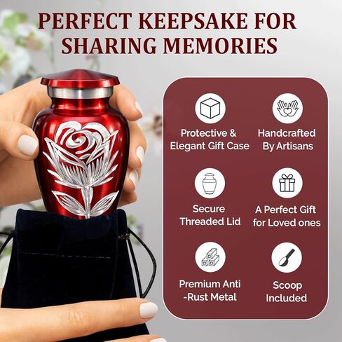 Rose Urns for Human Ashes - Small Urns for Ashes for Women & Men - Rose Cremation Urns - Handcrafted Mini Urns for Female - Flower Urns to Honor Your Loved One Forever (Red, Set of 4) in Kuwait