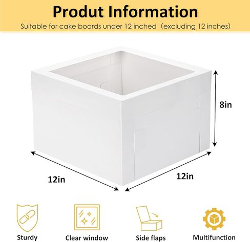 8 عبوات من علب الكيك من موريتو مع ألواح، علب كيك مقاس 30.48 × 30.48 × 30.48 سم سهلة التجميع، حامل كعك طويل قوي، حاويات كعكة للاستعمال مرة واحدة، حامل كعك بطبقات in Saudi Arabia