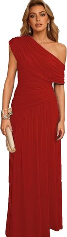 Womens One Shoulder Ruched Sleeveless Bodycon Dress Long Formal Stretchy Party Cocktail Dress in Saudi Arabia