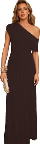 Womens One Shoulder Ruched Sleeveless Bodycon Dress Long Formal Stretchy Party Cocktail Dress in Saudi Arabia