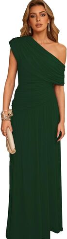 Womens One Shoulder Ruched Sleeveless Bodycon Dress Long Formal Stretchy Party Cocktail Dress in Saudi Arabia