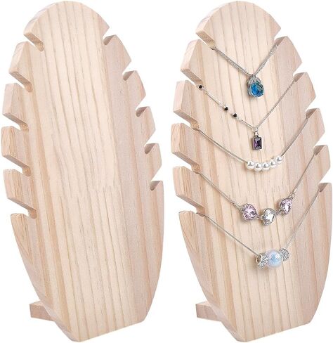 PH PandaHall 2 Sets Wooden Necklace Display Stand, Leaf Shape Jewelry Holder Organizer 3.15x5.9x10 inch Small Necklace Display Bust Easel Rack for Home Boutique Store Vendor Booth Show, Brown in Saudi Arabia