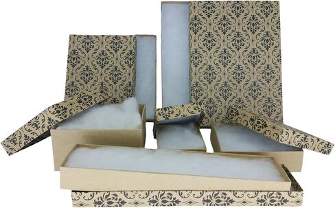 888 Display - Pack of 12 Boxes of 2" x 8" x 1"H Damask Print Cotton Filled Jewelry Boxes in Saudi Arabia