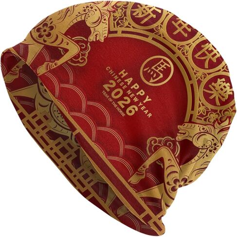 عام الحصان سعيد السنة الصينية الجديدة 2026 قبعة صغيرة للنساء الرجال السرطان أغطية الرأس قبعة عمامة قبعات متماسكة in Kuwait