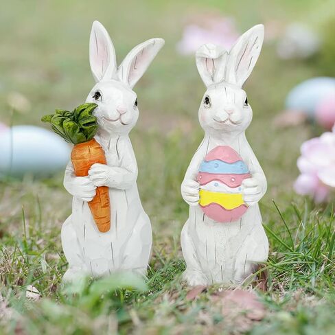 Uniboho زينة عيد الفصح أرنب عيد الفصح ديكورات الربيع تماثيل الأرانب الراتنج مع الجزر والبيض للمنزل منضدية مركزية هدايا داخلية in Kuwait