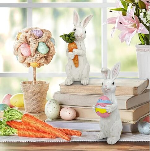 Uniboho زينة عيد الفصح أرنب عيد الفصح ديكورات الربيع تماثيل الأرانب الراتنج مع الجزر والبيض للمنزل منضدية مركزية هدايا داخلية in Kuwait