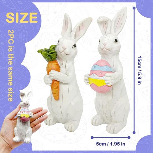 Uniboho زينة عيد الفصح أرنب عيد الفصح ديكورات الربيع تماثيل الأرانب الراتنج مع الجزر والبيض للمنزل منضدية مركزية هدايا داخلية in Kuwait