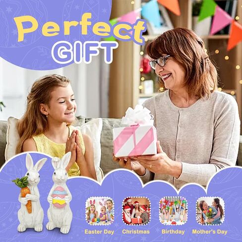 Uniboho زينة عيد الفصح أرنب عيد الفصح ديكورات الربيع تماثيل الأرانب الراتنج مع الجزر والبيض للمنزل منضدية مركزية هدايا داخلية in Kuwait