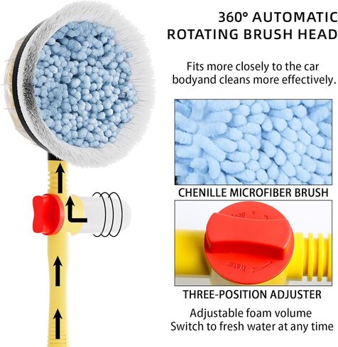 Car Wash Brush with Long Handle,Auto Rotating Car Wash Brush Cleaning Kit 360° Spin Car Mop with Pressure Washer Gun and Hose Nozzle for Cars RV Truck Yards Gardens etc in Saudi Arabia