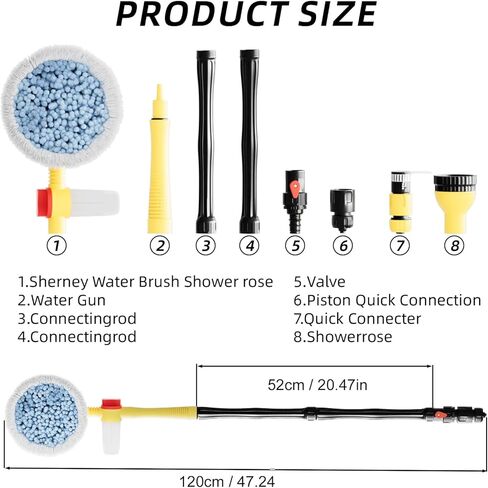 Car Wash Brush with Long Handle,Auto Rotating Car Wash Brush Cleaning Kit 360° Spin Car Mop with Pressure Washer Gun and Hose Nozzle for Cars RV Truck Yards Gardens etc in Saudi Arabia