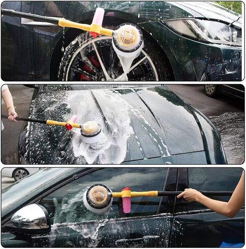 Car Wash Brush with Long Handle,Auto Rotating Car Wash Brush Cleaning Kit 360° Spin Car Mop with Pressure Washer Gun and Hose Nozzle for Cars RV Truck Yards Gardens etc in Saudi Arabia