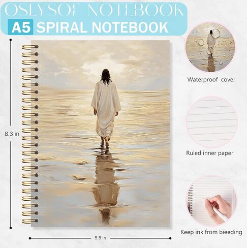 OSLYSOF Jesus Christian Spiral Notebook, Jesus Walking on Water Journaling Notebook, Bible Verse Notebooks for Note Taking, Religious Prayer Journal for Woman, 5.5x8.3 Inch with 164 Pages in Saudi Arabia