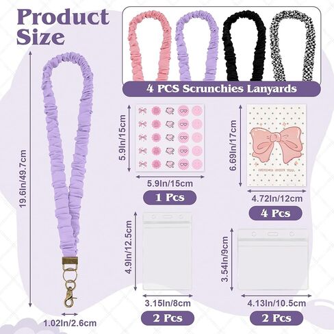 4 Pcs Scrunchies Lanyards for ID Card, Badges Holder, Keys and Phone with 4 Pcs Clear Badge Holders, Adjustable Stretchy Lanyard for Teachers, Students, Office Staffs (19.6 Inches) in Saudi Arabia