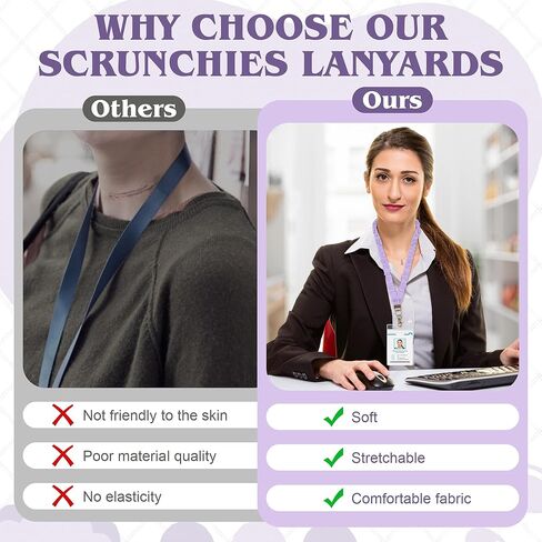 4 Pcs Scrunchies Lanyards for ID Card, Badges Holder, Keys and Phone with 4 Pcs Clear Badge Holders, Adjustable Stretchy Lanyard for Teachers, Students, Office Staffs (19.6 Inches) in Saudi Arabia