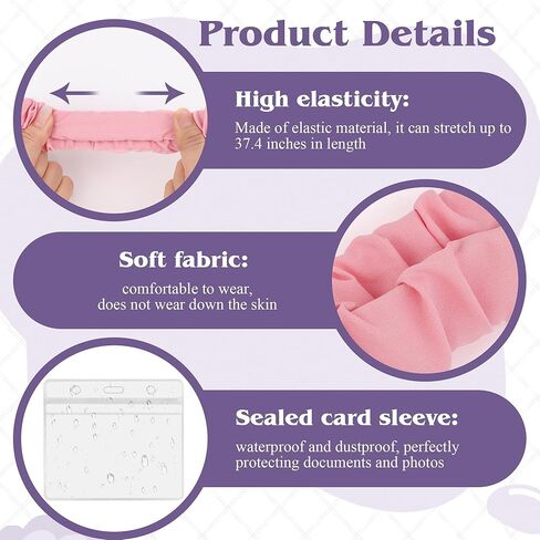 4 Pcs Scrunchies Lanyards for ID Card, Badges Holder, Keys and Phone with 4 Pcs Clear Badge Holders, Adjustable Stretchy Lanyard for Teachers, Students, Office Staffs (19.6 Inches) in Saudi Arabia
