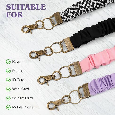 4 Pcs Scrunchies Lanyards for ID Card, Badges Holder, Keys and Phone with 4 Pcs Clear Badge Holders, Adjustable Stretchy Lanyard for Teachers, Students, Office Staffs (19.6 Inches) in Saudi Arabia