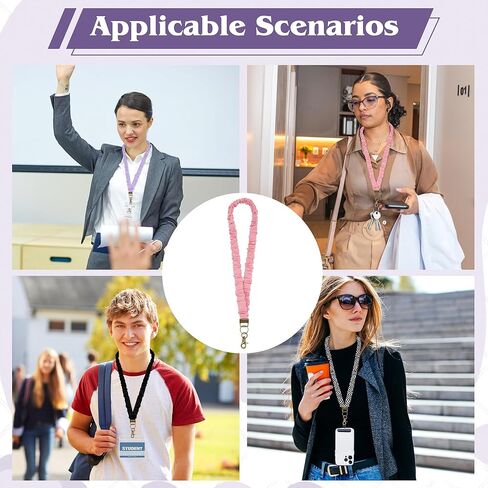 4 Pcs Scrunchies Lanyards for ID Card, Badges Holder, Keys and Phone with 4 Pcs Clear Badge Holders, Adjustable Stretchy Lanyard for Teachers, Students, Office Staffs (19.6 Inches) in Saudi Arabia