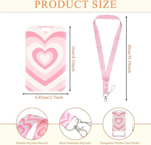 Pink Heart Lanyard with Card Holder - Autism Sensory Friendly ID Badge Necklace for Kids, Girls and Women, Portable Vertical Card Protector with 19inch Strap in Saudi Arabia
