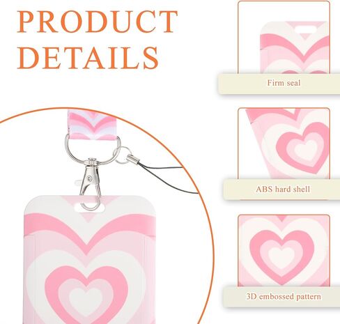 Pink Heart Lanyard with Card Holder - Autism Sensory Friendly ID Badge Necklace for Kids, Girls and Women, Portable Vertical Card Protector with 19inch Strap in Saudi Arabia