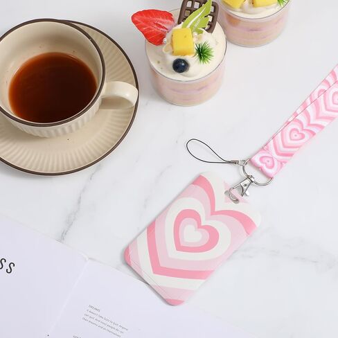 Pink Heart Lanyard with Card Holder - Autism Sensory Friendly ID Badge Necklace for Kids, Girls and Women, Portable Vertical Card Protector with 19inch Strap in Saudi Arabia