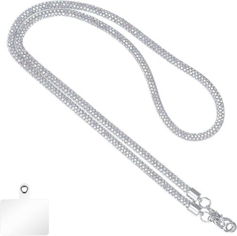 Bewudy Sparkle Crystal Neck Lanyard, Bling Lanyards for ID Badges, Crossbody Phone Lanyard Universal Water Diamond Neck Holder Phones Chain Bonus Cellphone Safety Tab in Saudi Arabia