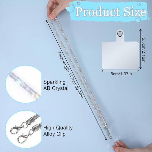 Bewudy Sparkle Crystal Neck Lanyard, Bling Lanyards for ID Badges, Crossbody Phone Lanyard Universal Water Diamond Neck Holder Phones Chain Bonus Cellphone Safety Tab in Saudi Arabia