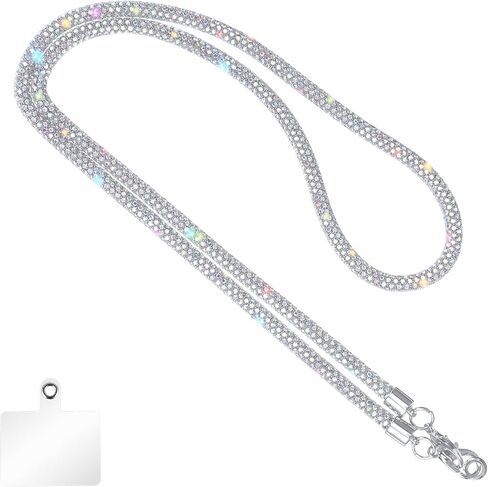 Bewudy Sparkle Crystal Neck Lanyard, Bling Lanyards for ID Badges, Crossbody Phone Lanyard Universal Water Diamond Neck Holder Phones Chain Bonus Cellphone Safety Tab in Saudi Arabia