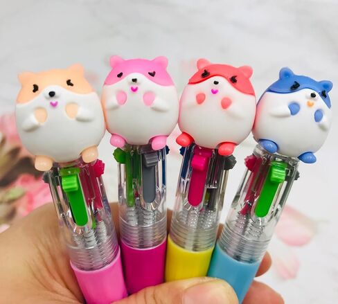 Mini Hamster Multicolor Pen in One 4-in-1, Bulk Assorted Ink Ballpoint Pens for Ournaling, Writing, Note-Taking, Teacher School Party Office Home Supplies (12) in Kuwait