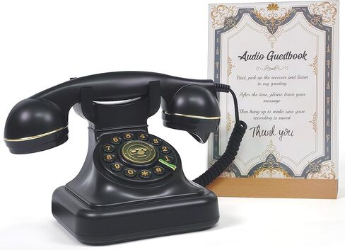 RetroVox Audio Guest Book Wedding Phone Guestbook and Signage Guest Audio Message Book, Vintage Style for Wedding Reception, Bridal Shower, Baby Shower（White & Sign Holder E） in Saudi Arabia
