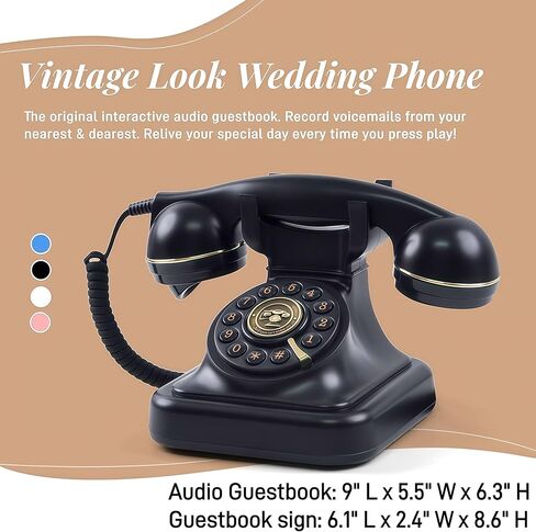 RetroVox Audio Guest Book Wedding Phone Guestbook and Signage Guest Audio Message Book, Vintage Style for Wedding Reception, Bridal Shower, Baby Shower（White & Sign Holder E） in Saudi Arabia
