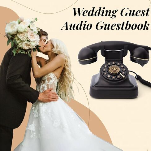 RetroVox Audio Guest Book Wedding Phone Guestbook and Signage Guest Audio Message Book, Vintage Style for Wedding Reception, Bridal Shower, Baby Shower（White & Sign Holder E） in Saudi Arabia