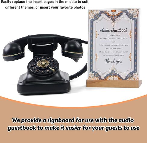 RetroVox Audio Guest Book Wedding Phone Guestbook and Signage Guest Audio Message Book, Vintage Style for Wedding Reception, Bridal Shower, Baby Shower（White & Sign Holder E） in Saudi Arabia