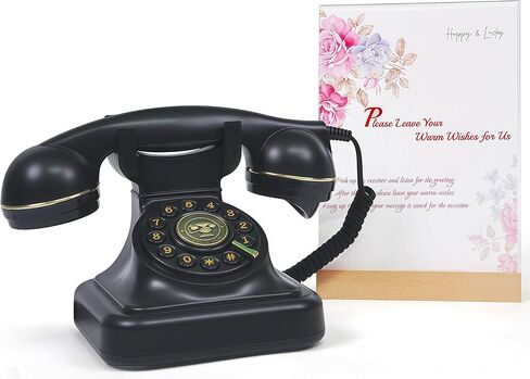 RetroVox Audio Guest Book Wedding Phone Guestbook and Signage Guest Audio Message Book, Vintage Style for Wedding Reception, Bridal Shower, Baby Shower（White & Sign Holder E） in Saudi Arabia