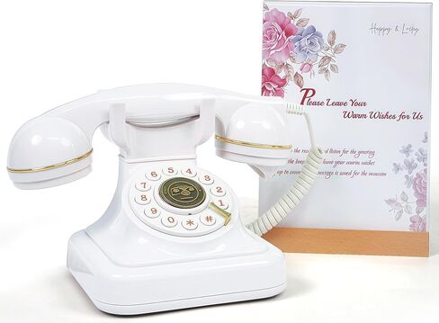 RetroVox Audio Guest Book Wedding Phone Guestbook and Signage Guest Audio Message Book, Vintage Style for Wedding Reception, Bridal Shower, Baby Shower（White & Sign Holder E） in Saudi Arabia