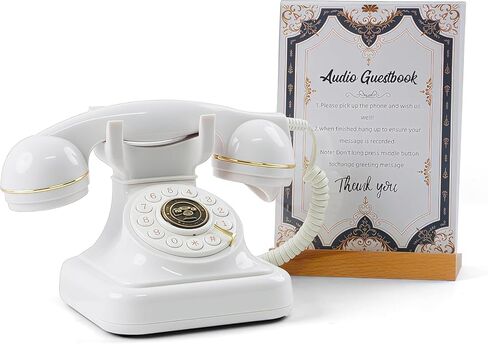 RetroVox Audio Guest Book Wedding Phone Guestbook and Signage Guest Audio Message Book, Vintage Style for Wedding Reception, Bridal Shower, Baby Shower（White & Sign Holder E） in Saudi Arabia