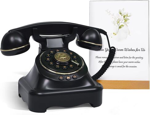 RetroVox Audio Guest Book Wedding Phone Guestbook and Signage Guest Audio Message Book, Vintage Style for Wedding Reception, Bridal Shower, Baby Shower（White & Sign Holder E） in Saudi Arabia