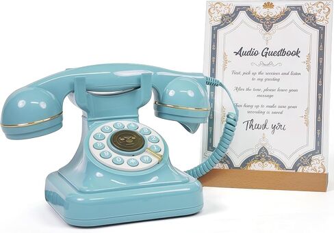 RetroVox Audio Guest Book Wedding Phone Guestbook and Signage Guest Audio Message Book, Vintage Style for Wedding Reception, Bridal Shower, Baby Shower（White & Sign Holder E） in Saudi Arabia