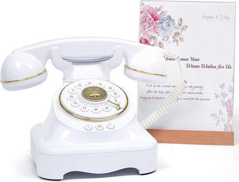 RetroVox Audio Guest Book Wedding Phone Guestbook and Signage Guest Audio Message Book, Vintage Style for Wedding Reception, Bridal Shower, Baby Shower（White & Sign Holder E） in Saudi Arabia