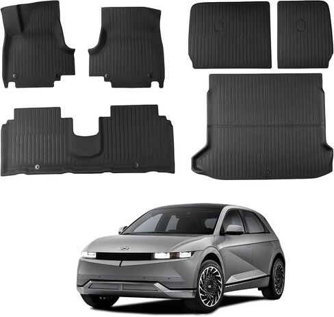Ecarzo Floor Mats Compatible with Hyundai Ioniq5 Limited 2025-2021 Accessories All-Weather Front Rear Cargo Liner Full Set Heavy Duty Trunk Protection Backrest Mats Slide Console Version (6 PCS) in Kuwait